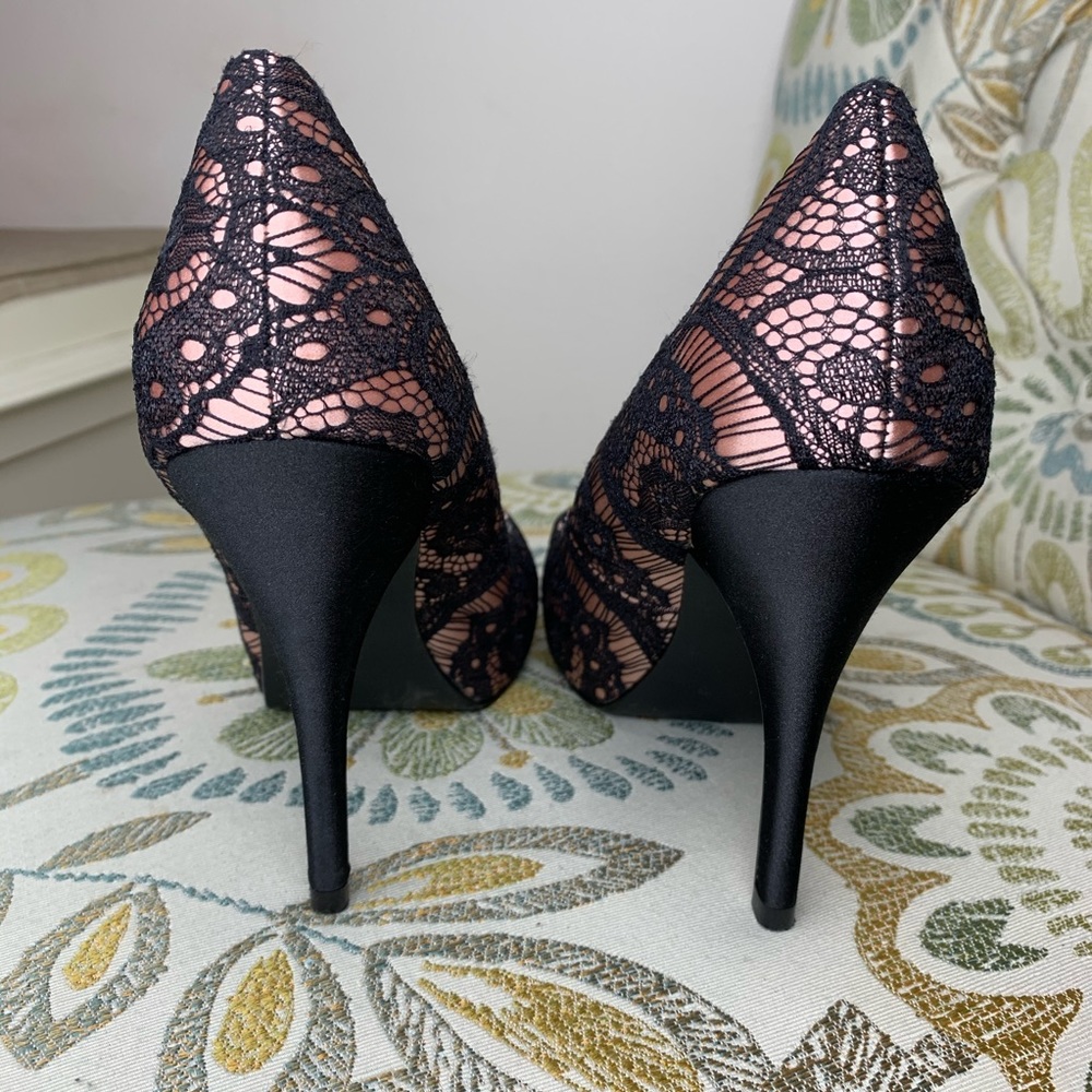 Lulu Townsend Satin Pink With Lace Heels Sz 6.5 - Picture 3 of 4